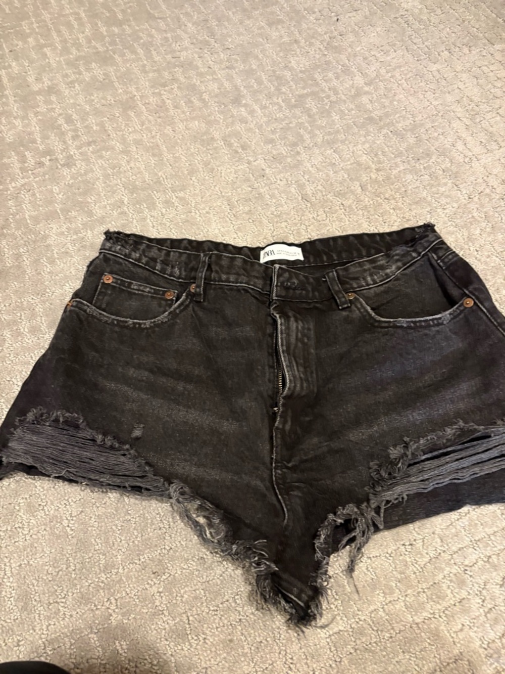 Zara Black Distressed Cutoff Denim Shorts